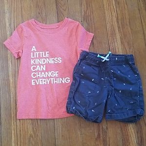 3T outfit orange/peach shirt with grey shorts